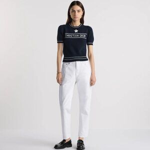 Christian Dior Short-Sleeved SweaterNavy Blue Cashmere and Wool Knit